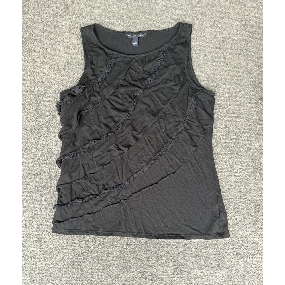 Banana Republic Black Ruffle Lace Trim Sleeveless Tank Top Medium Cotton Modal